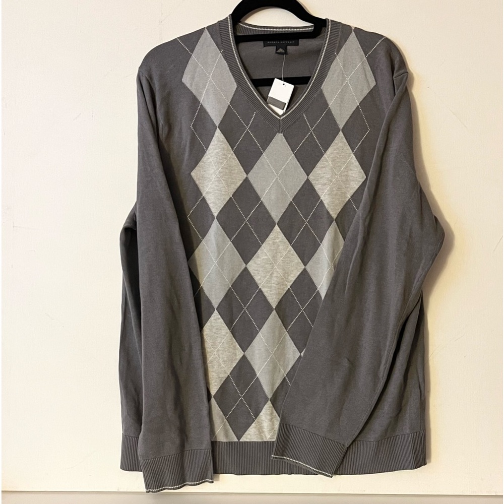 NWT Banana Republic Argyle Cotton Wool VNeck Seeater XL
